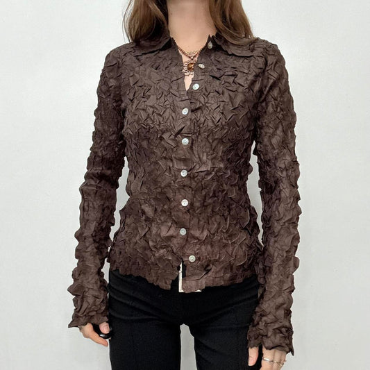Brown textured crinkle shirt