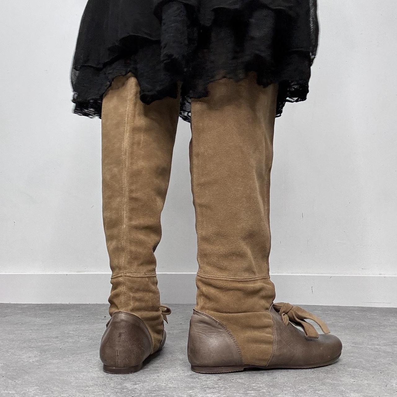 Tan leather bow boots
