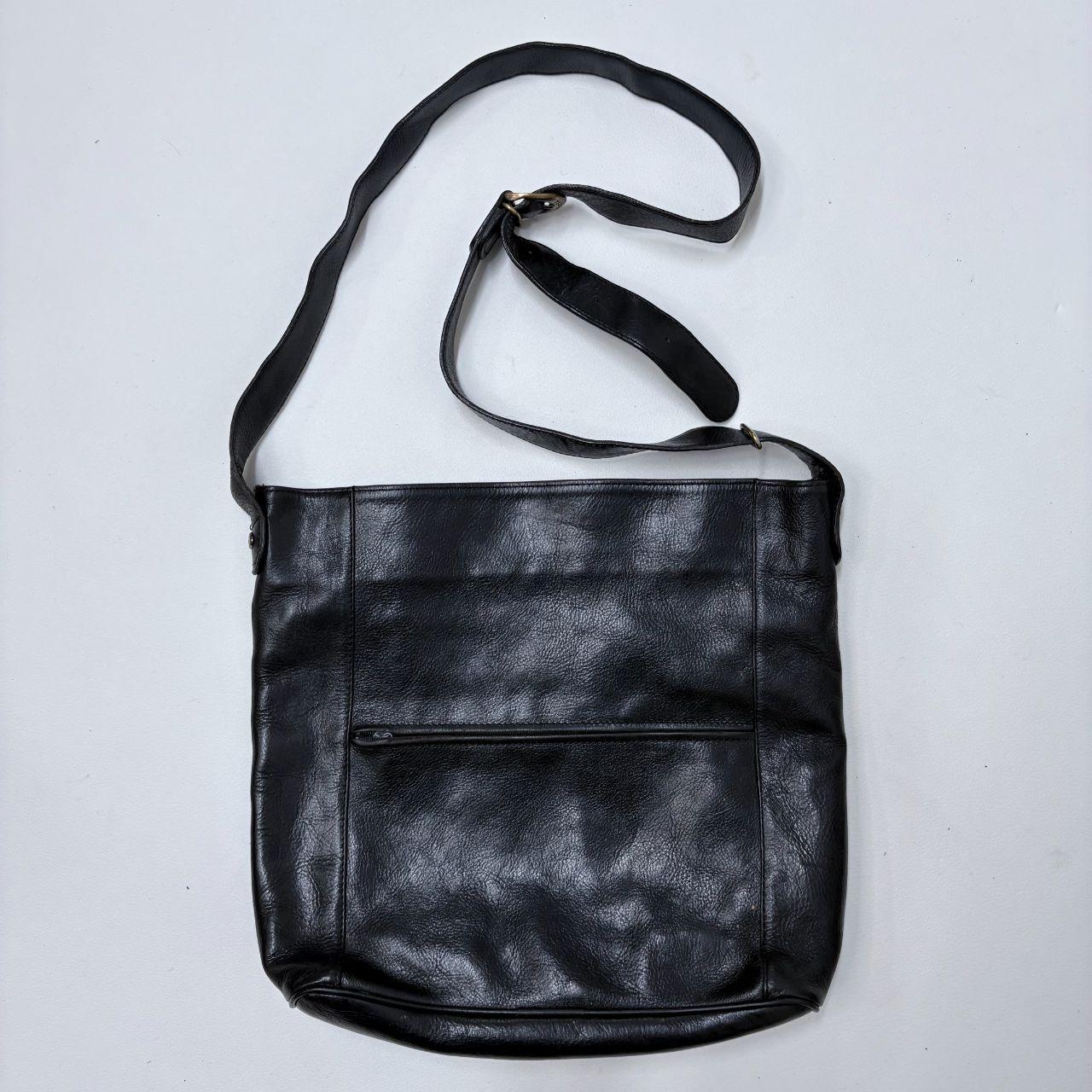 Black leather crossbody messenger bag