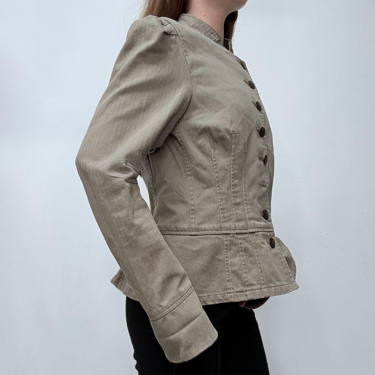 Khaki button-up utility millitary jacket
