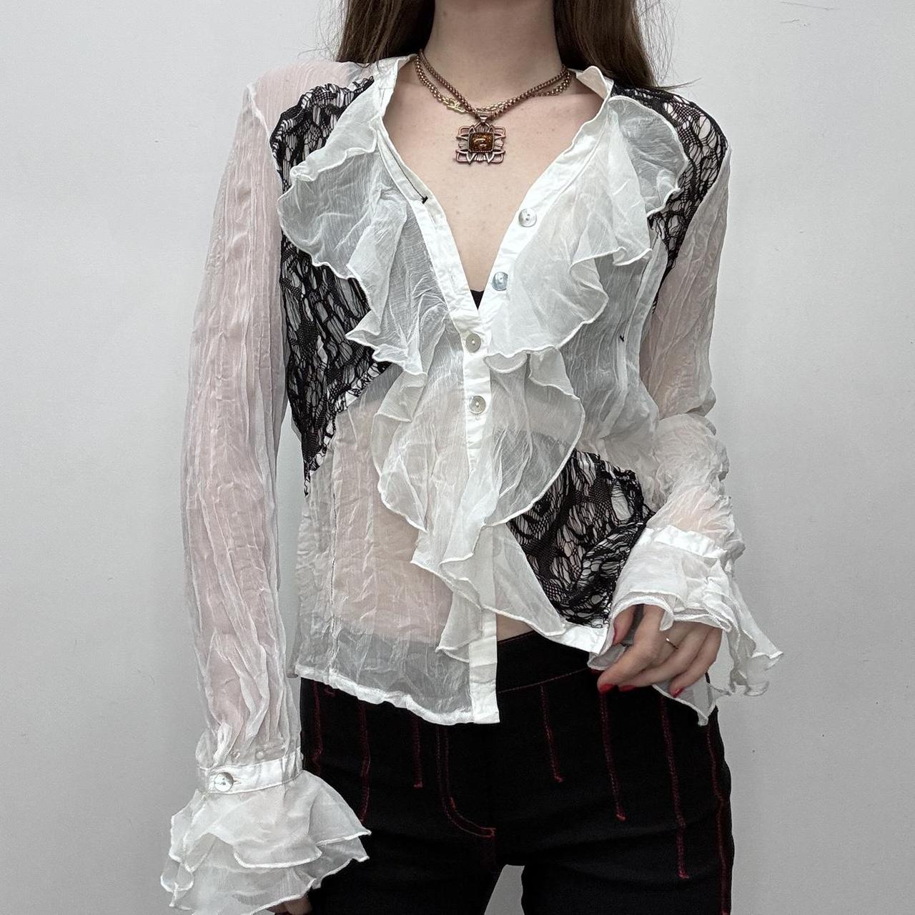 Sheer crinkle ruffle flared shirt