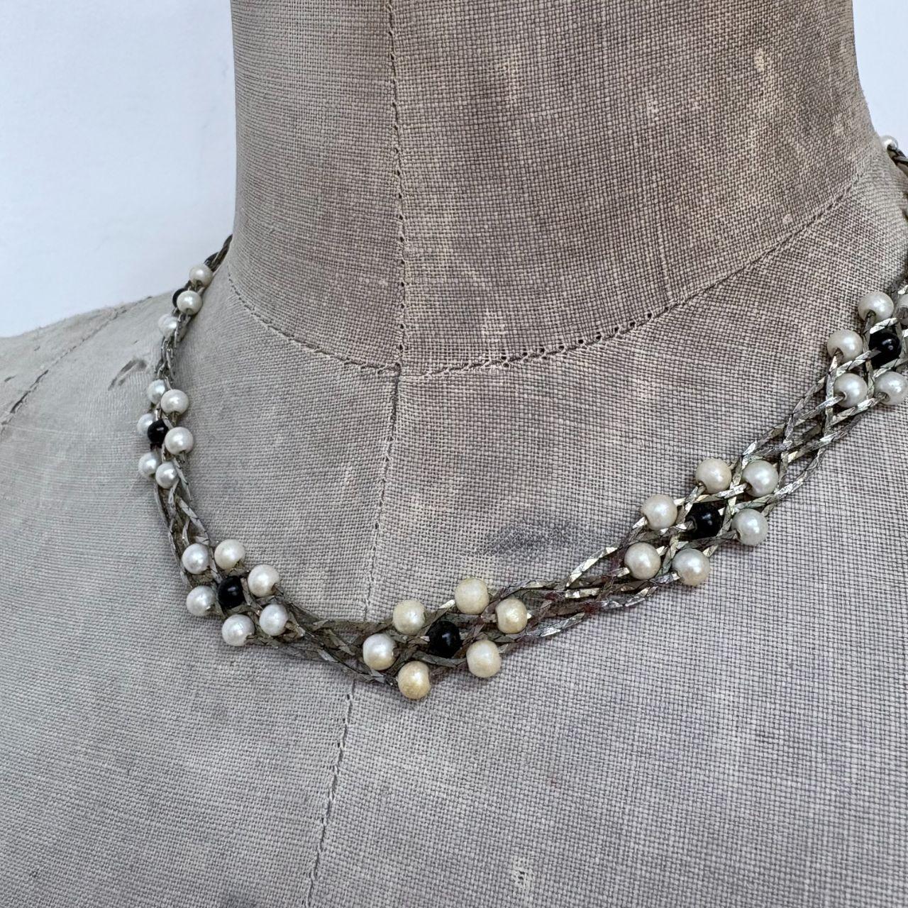 Silver woven pearl necklace