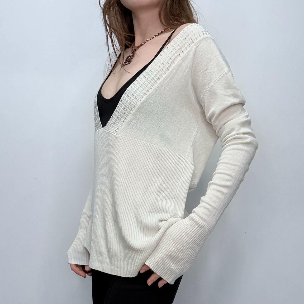 Cream knitted beaded neck slouchy jumper
