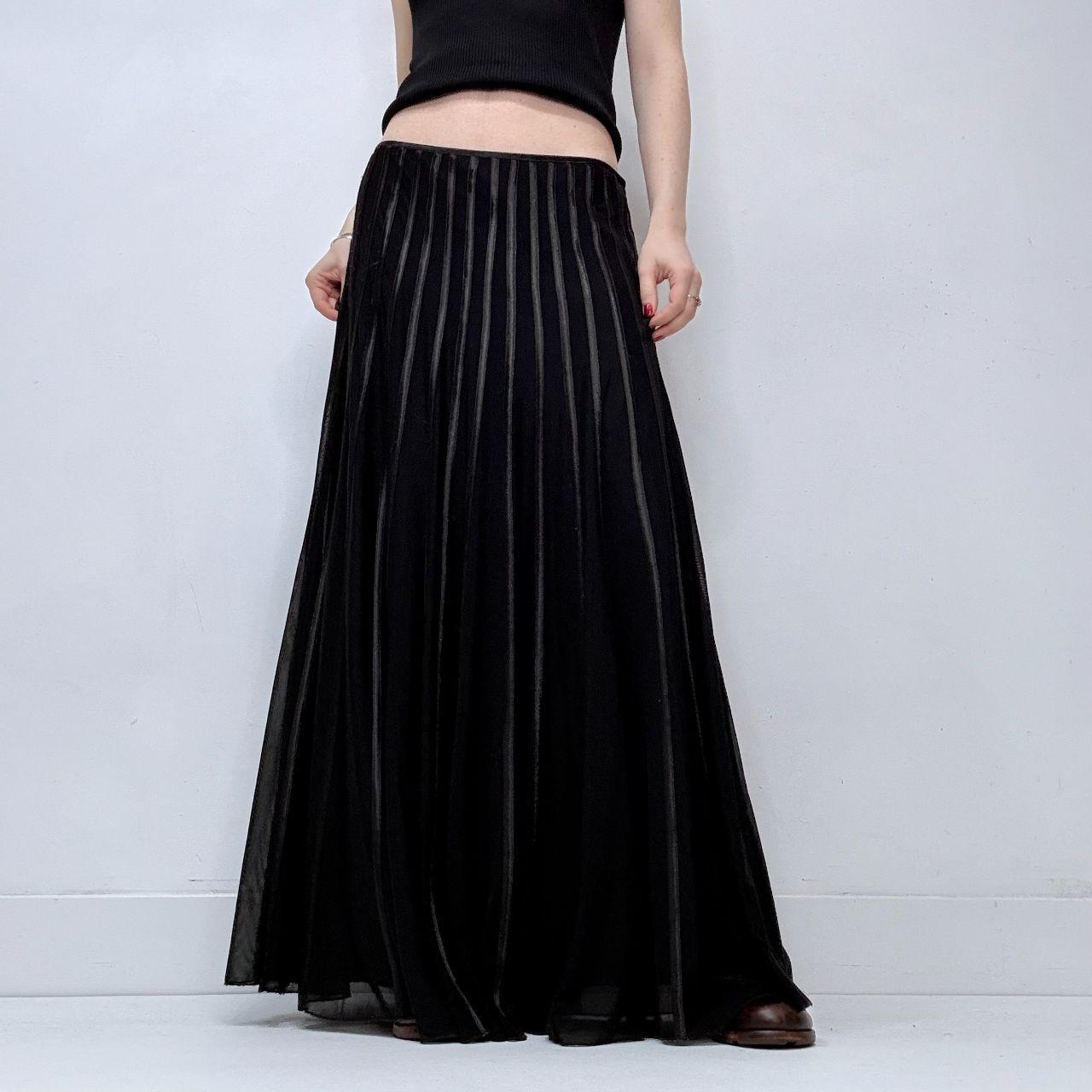 Black ribbon striped flared grunge skirt