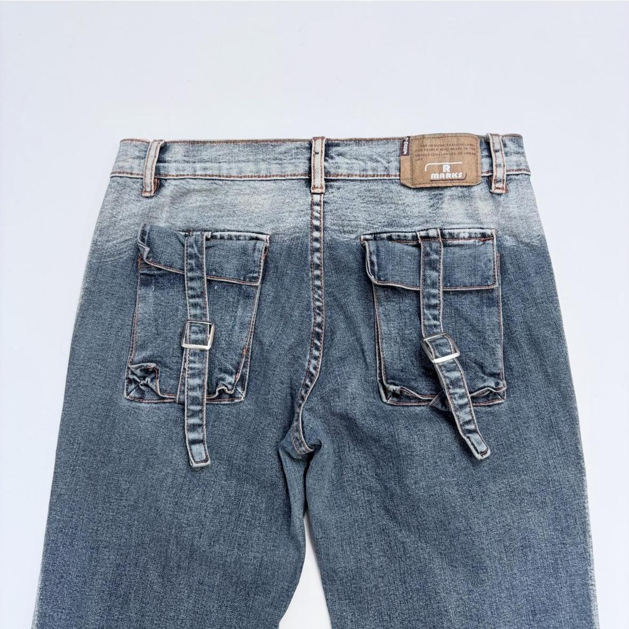 Distressed grunge flared cargo jeans