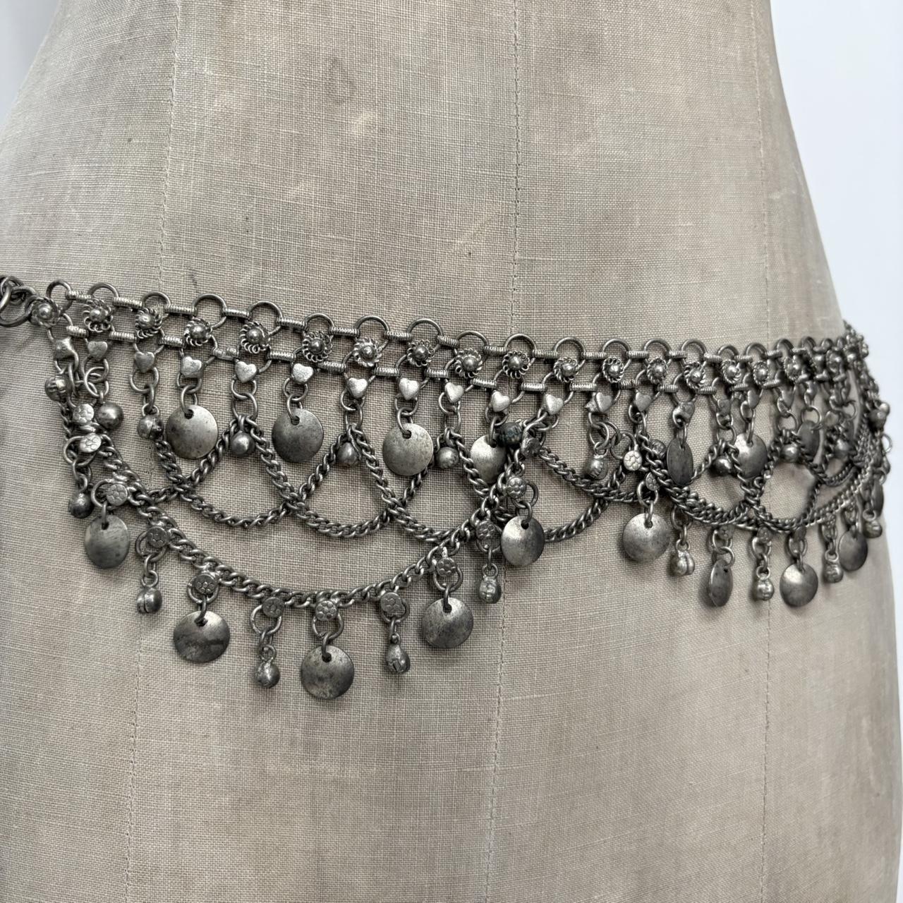 Silver coin chain draped belt