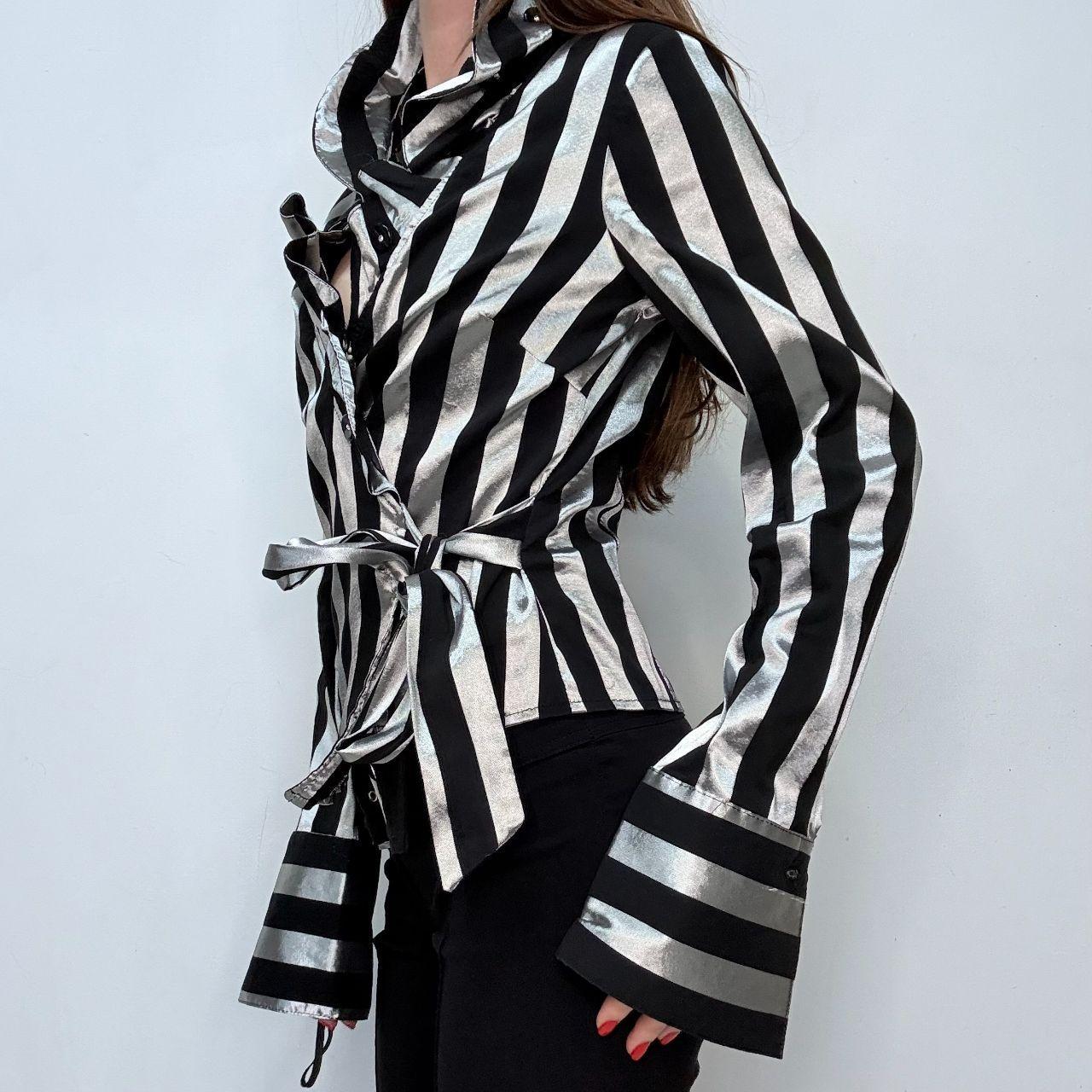 Asymmetric striped ruffle shirt