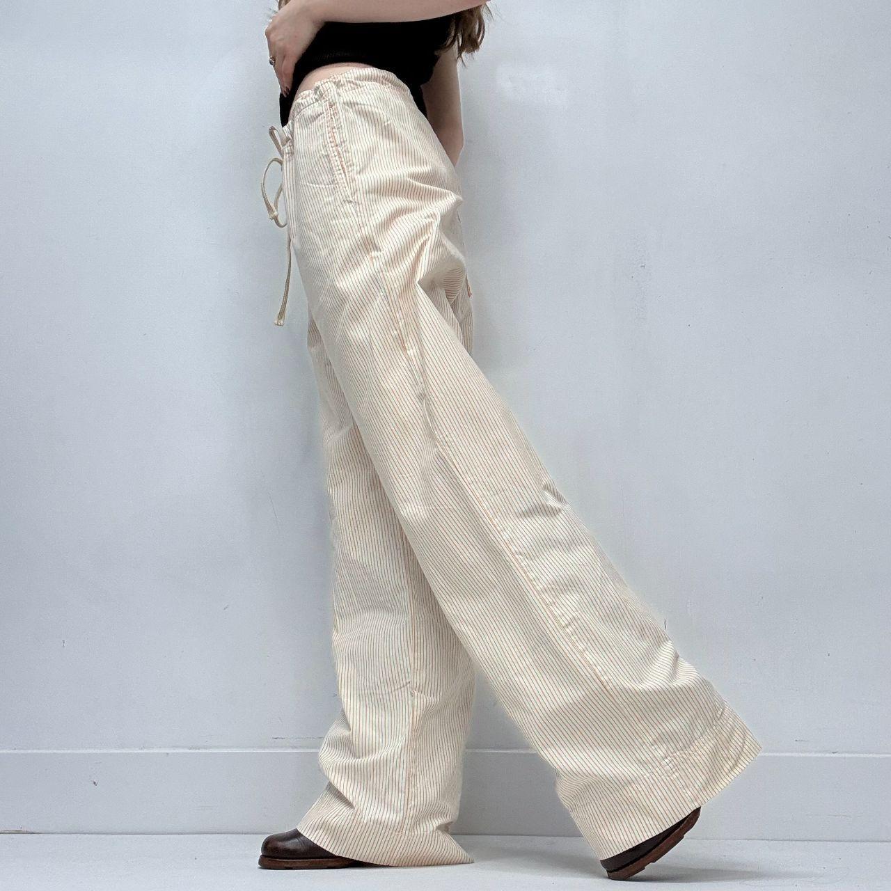 Cream pinstripe drawstring trousers