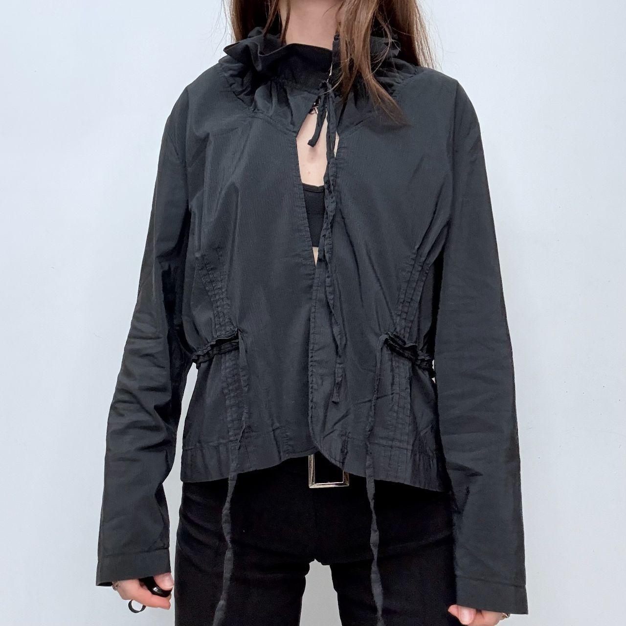 Black tie up gathered flared shirt
