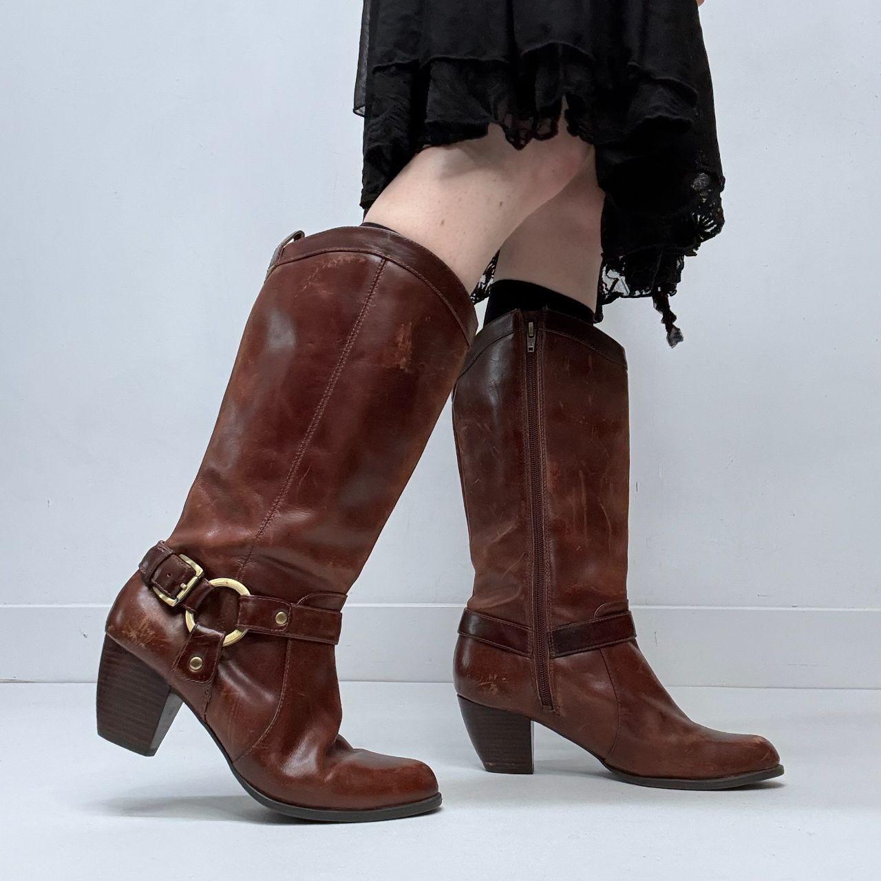 Brown leather western boots