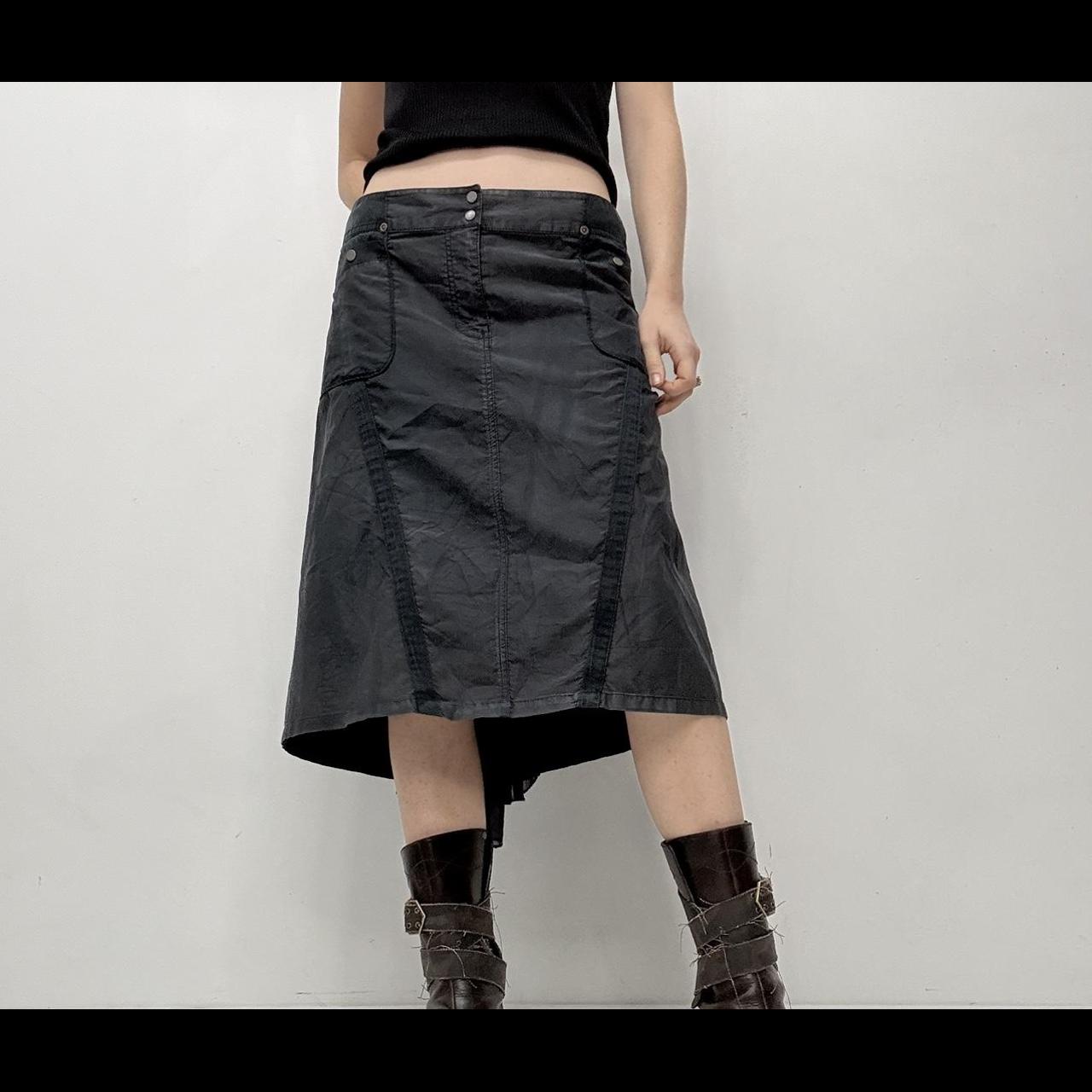 Distressed grey cargo flared midi skirt