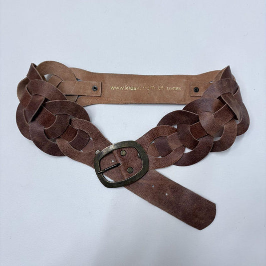 Brown leather chunky woven belt