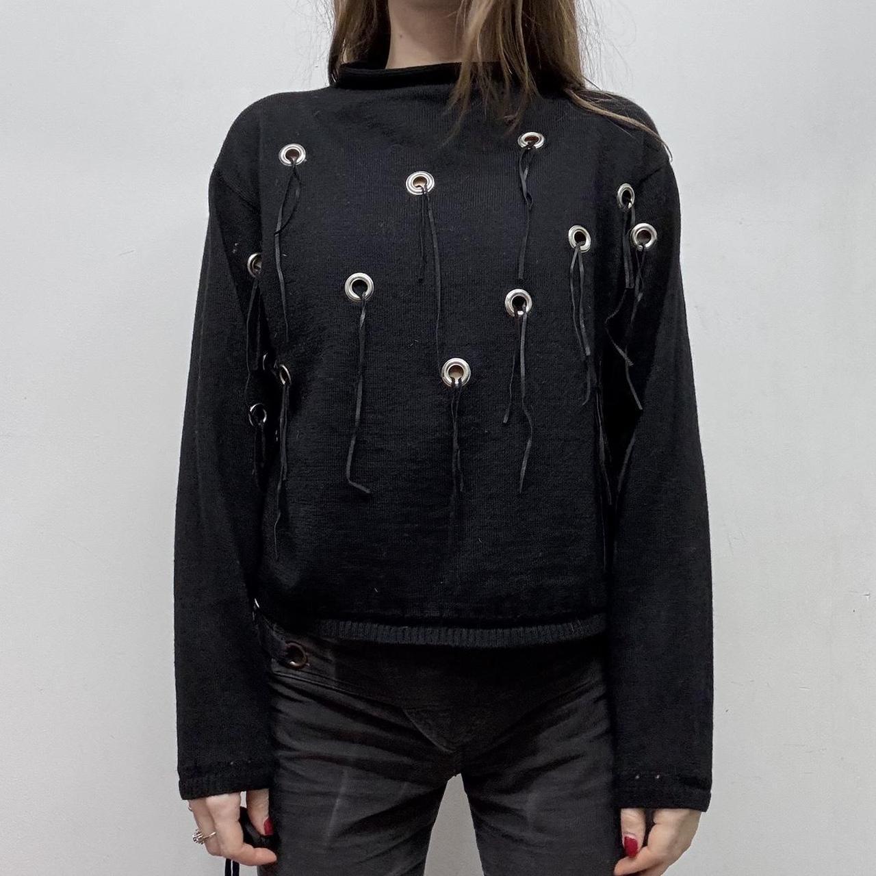 Black knit eyelet studded jumper