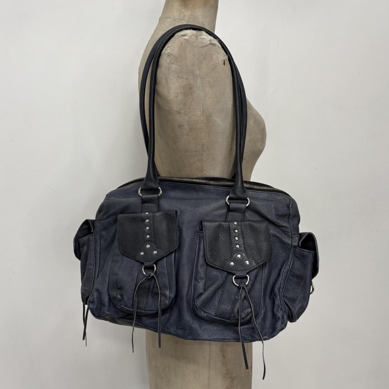Blue leather studded city bag