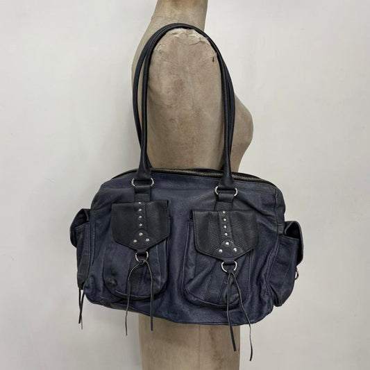Blue leather studded city bag