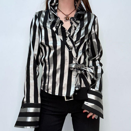 Asymmetric striped ruffle shirt