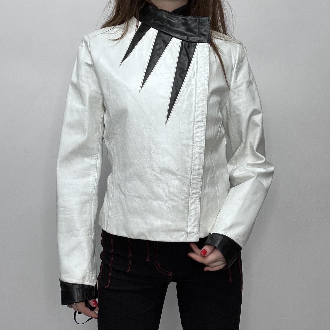 White leather vintage asymmetric jacket