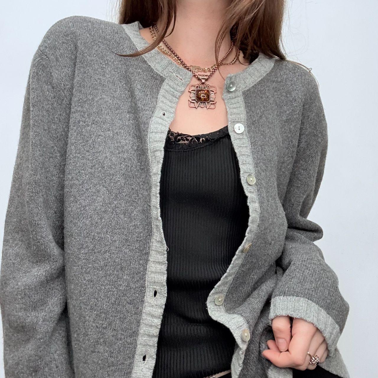 Grey wool slouchy crew neck cardigan
