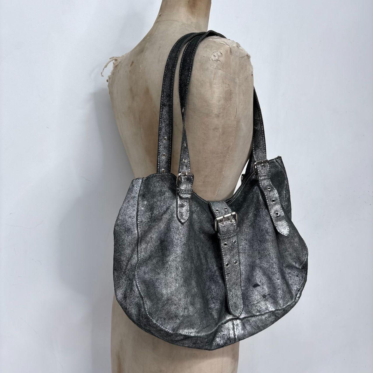 Distressed soft leather cargo buckle handbag