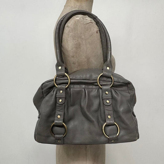 Grey leather slouchy shoulder bag