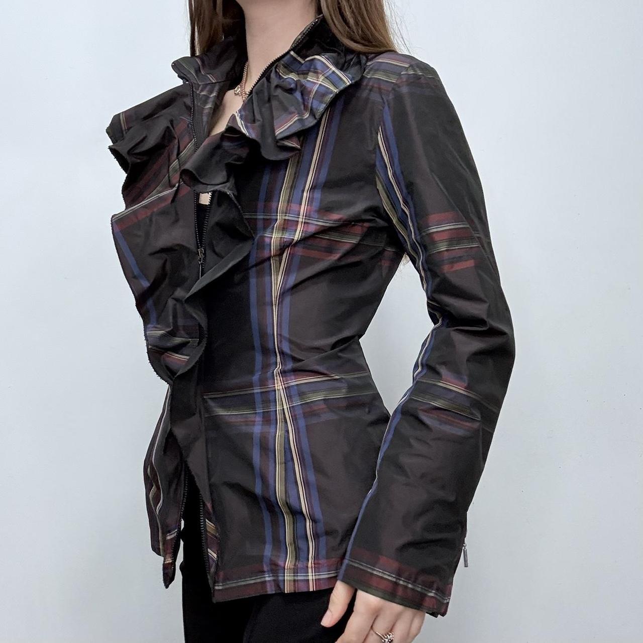 Tartan checked structured ruffle shirt