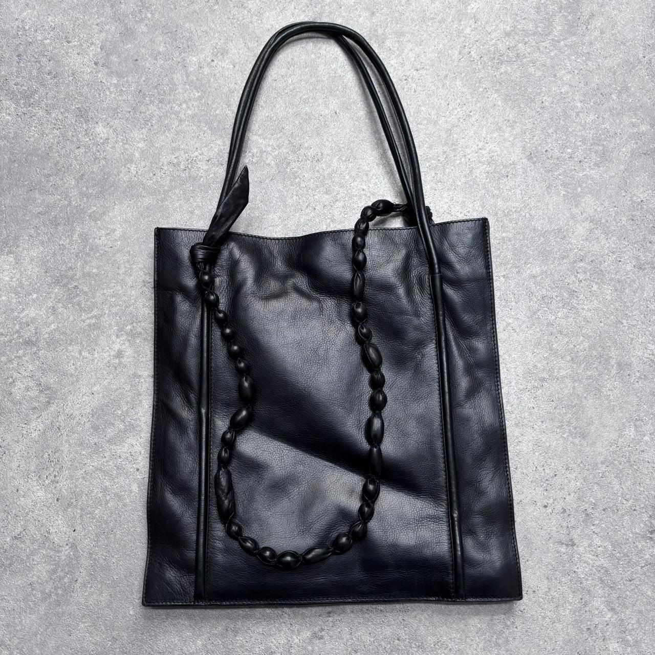 Black structured leather tote bag