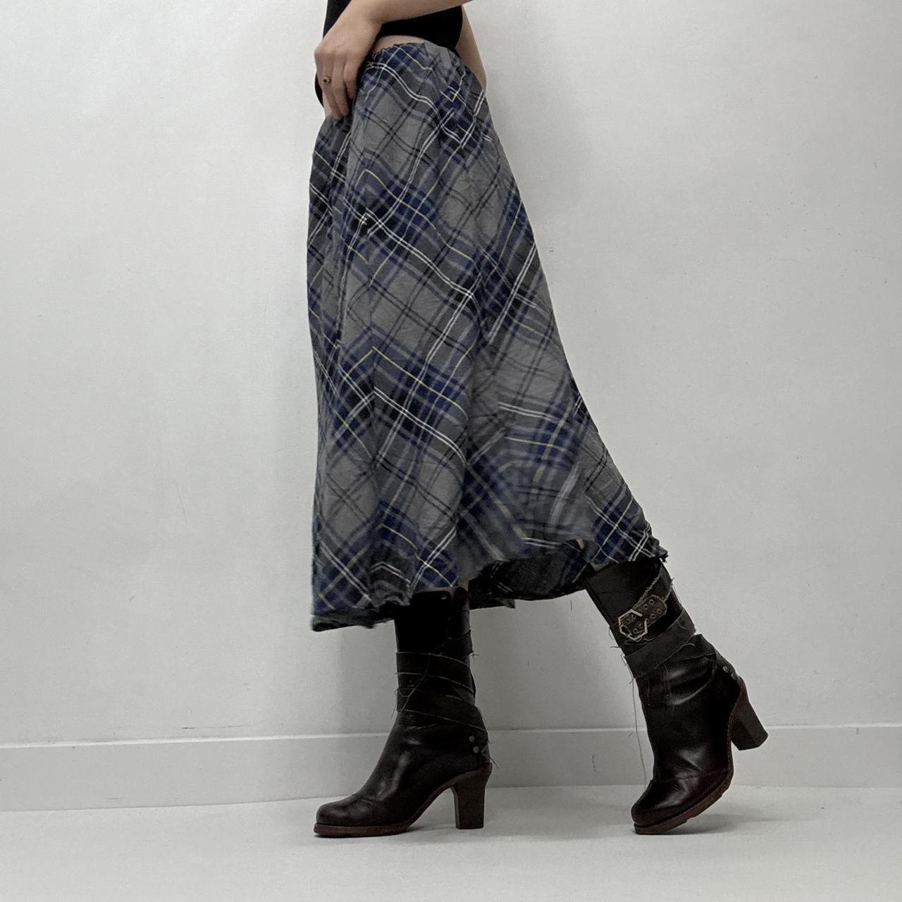 Tartan checked blue midi skirt