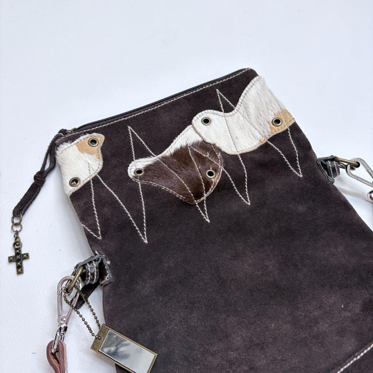 Pony hide studded cow shoulder bag