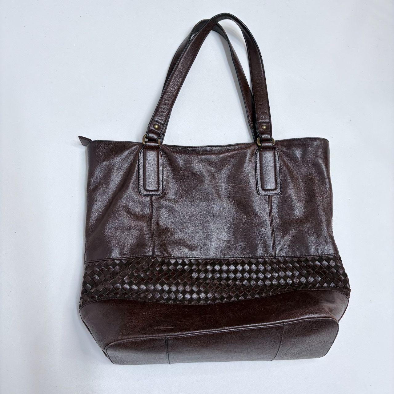 Brown leather woven bag