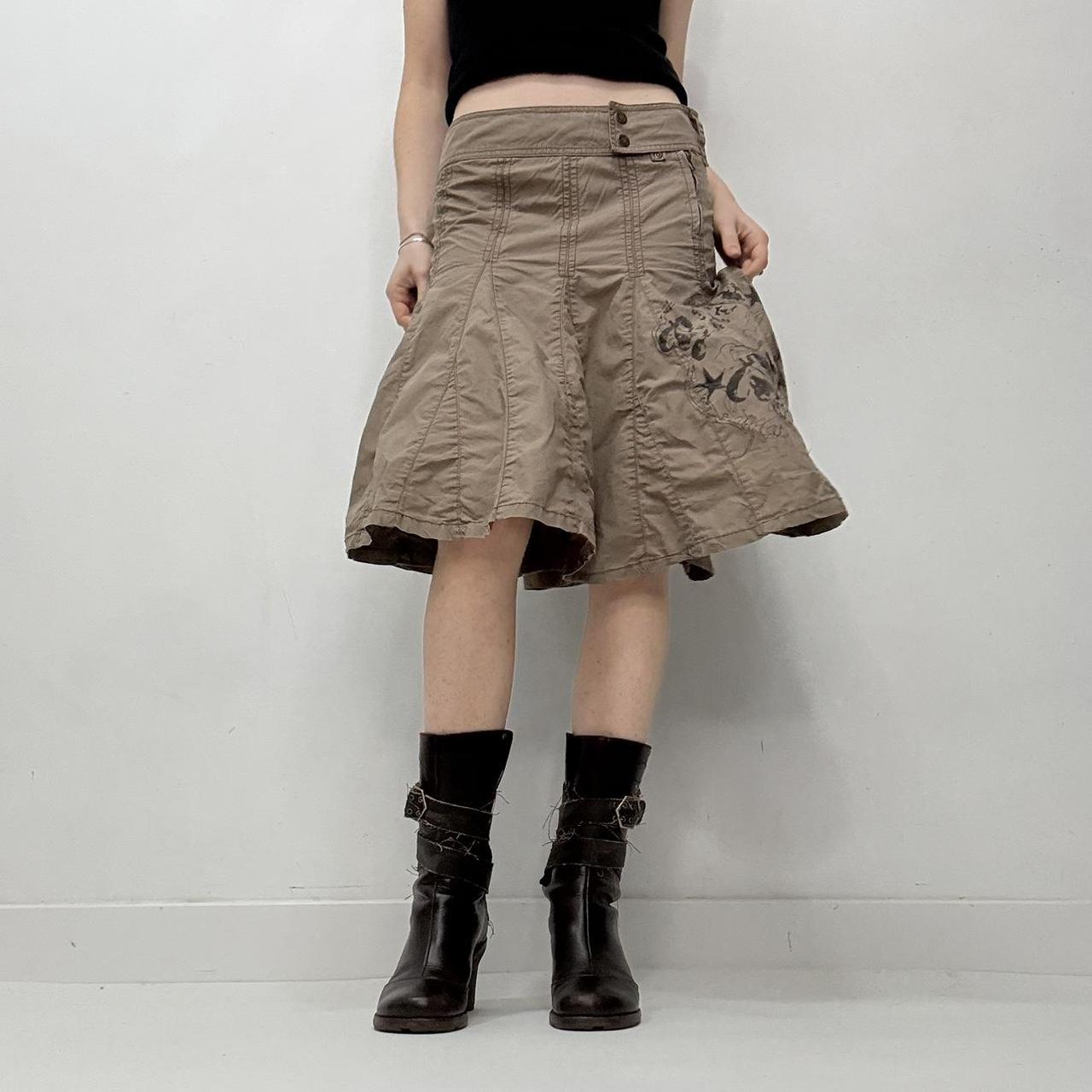 Brown flared grunge utility skirt