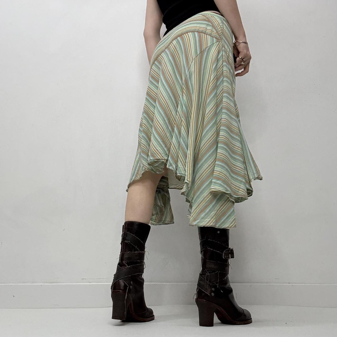 Pinstripe asymmetric flutter silk skirt