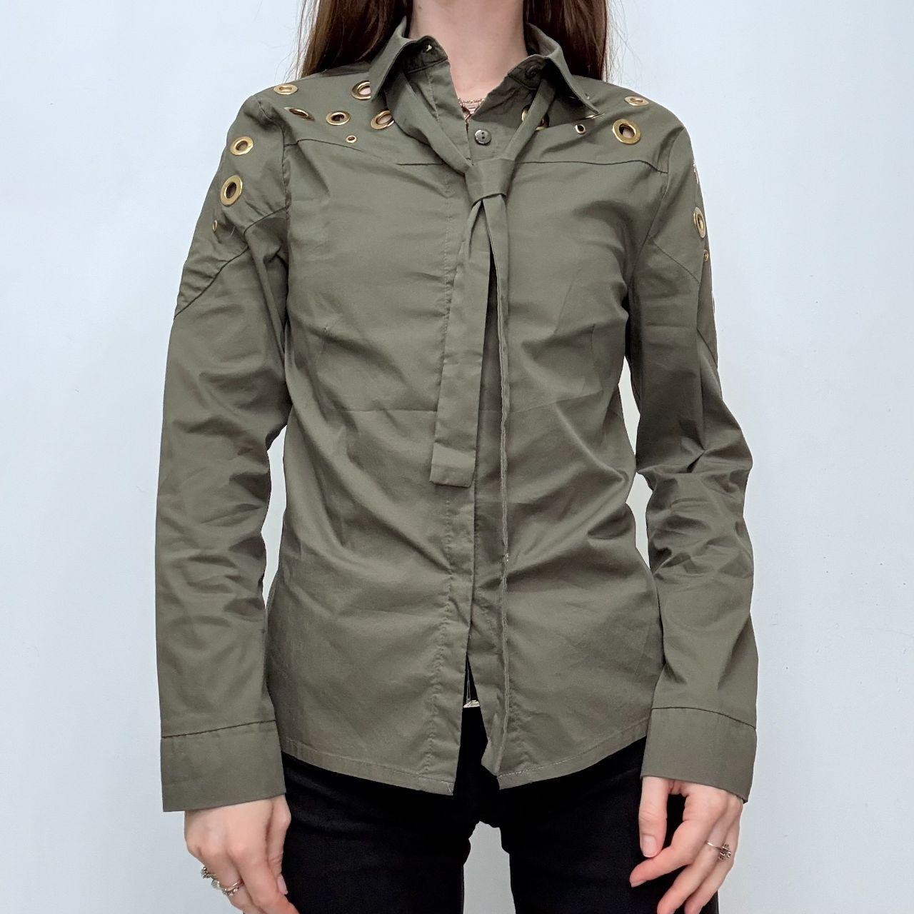 Khaki fitted eyelet cut out shirt