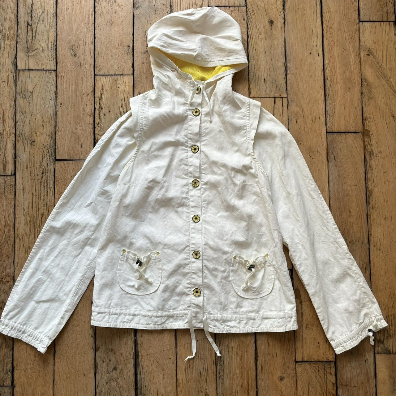 White canvas linen cargo utility jacket
