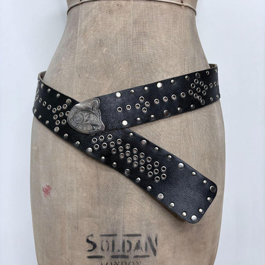 Black leather studded western belt