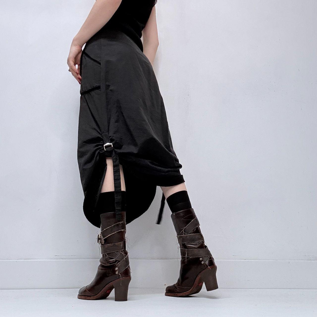 Black cinch grunge midi skirt