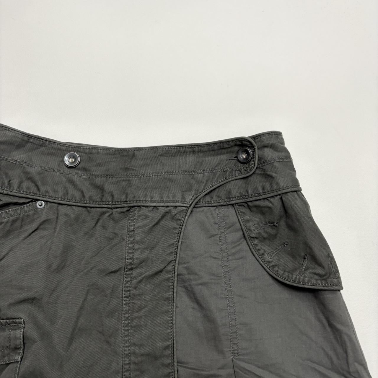 Khaki layered utility button midi skirt