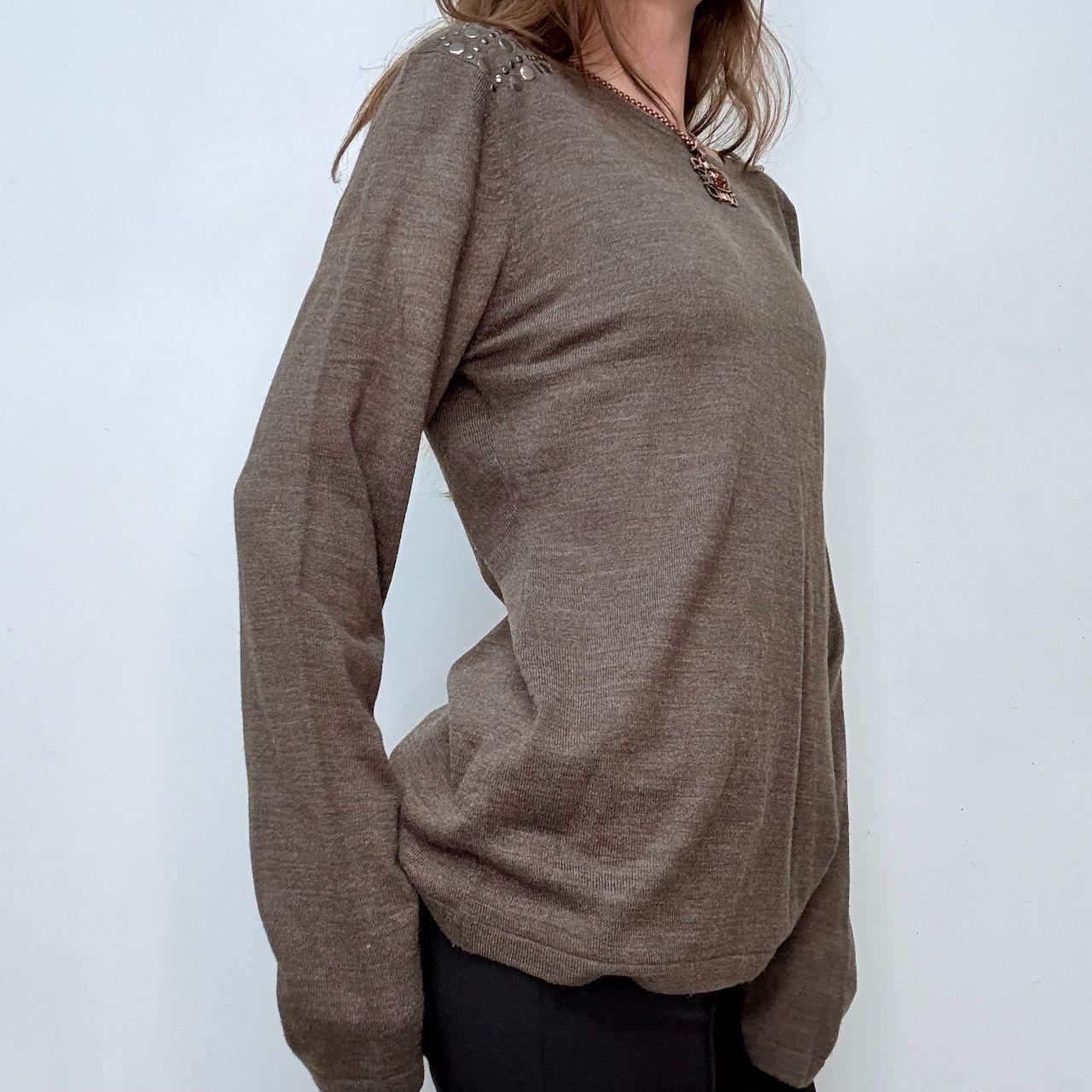 Brown knitted studded jumper