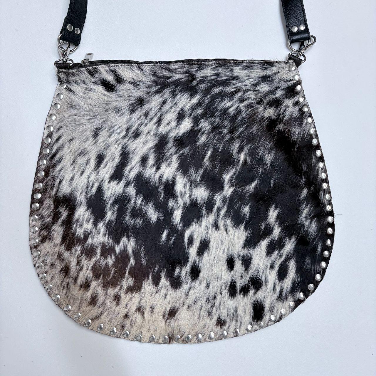 Pony hide studded cow shoulder bag