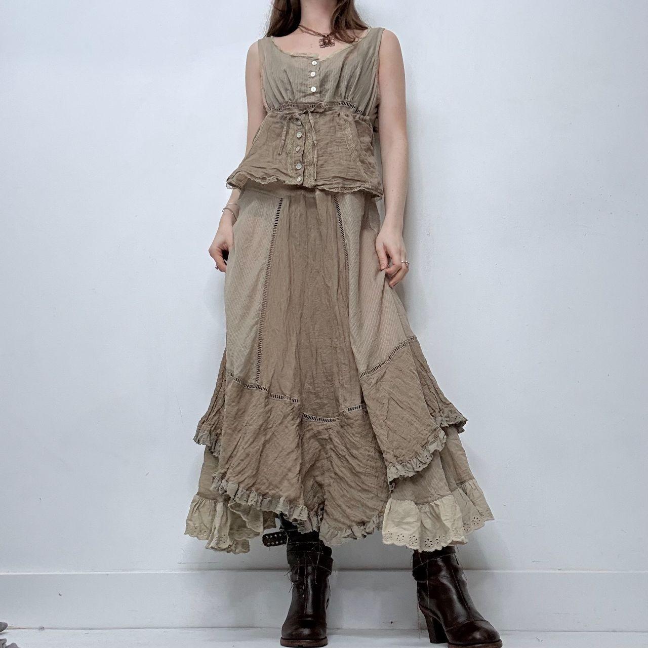 Brown embroidered cotton flared fairy dress