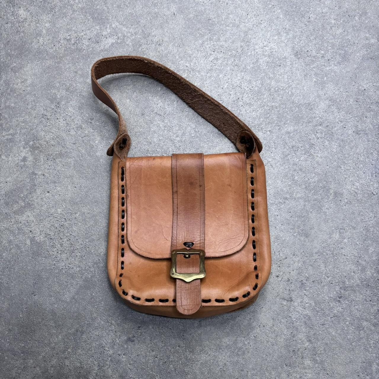 Tanned satchel leather shoulder bag