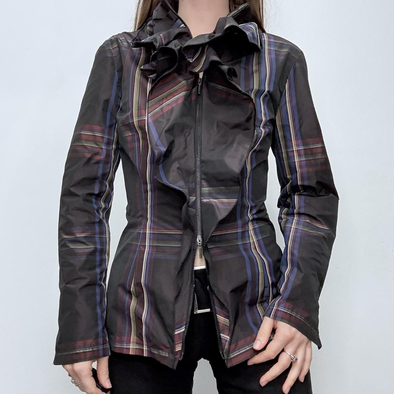 Tartan checked structured ruffle shirt