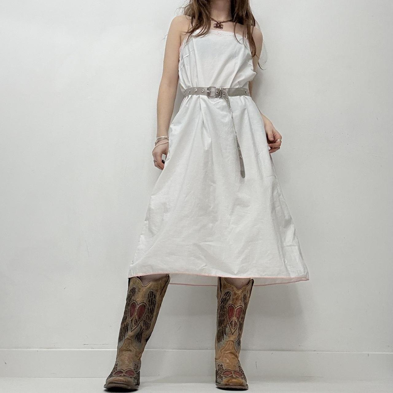 White linen embroidered midi dress