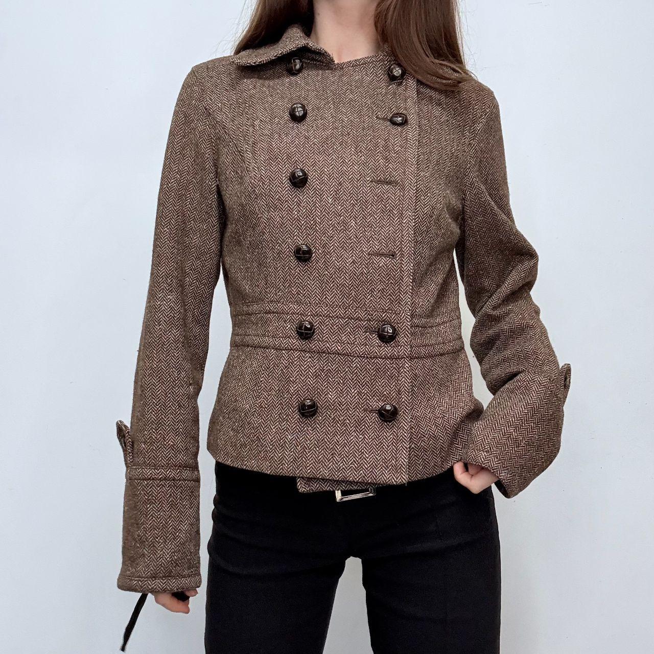 Tan flared tweed pea coat