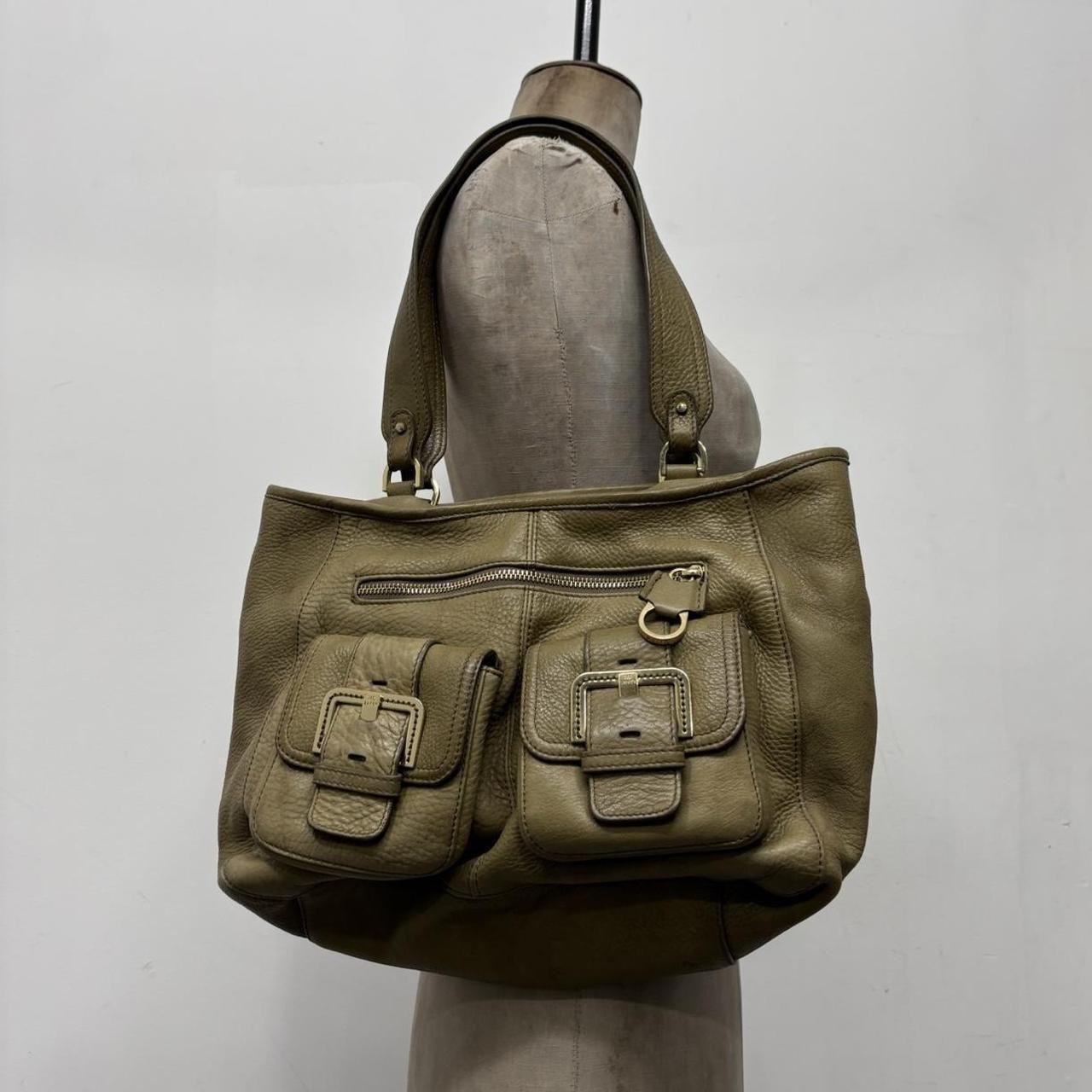 Khaki leather slouchy shoulder bag