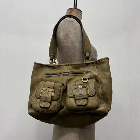 Khaki leather slouchy shoulder bag