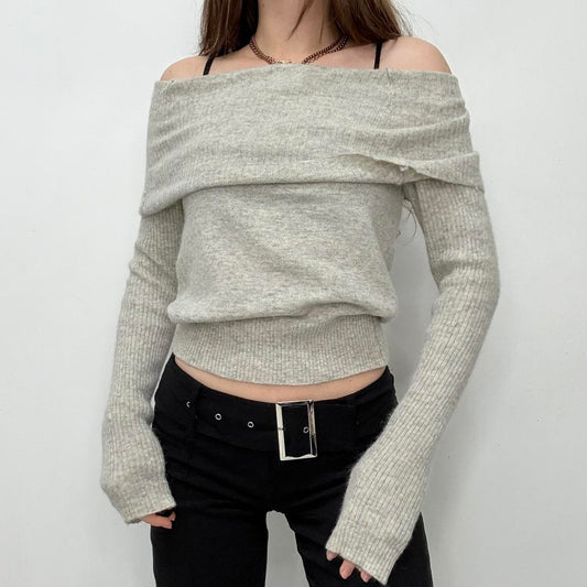 Grey off the shoulder slouchy jumper