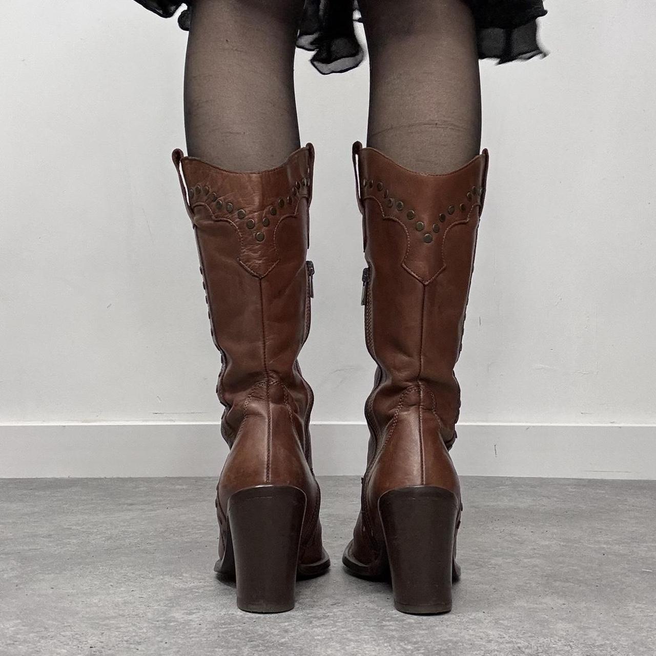 Brown leather studded boots