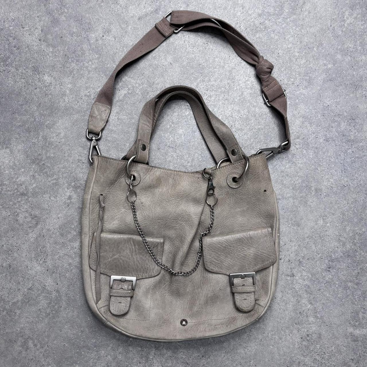 Slouchy grey leather shoulder bag