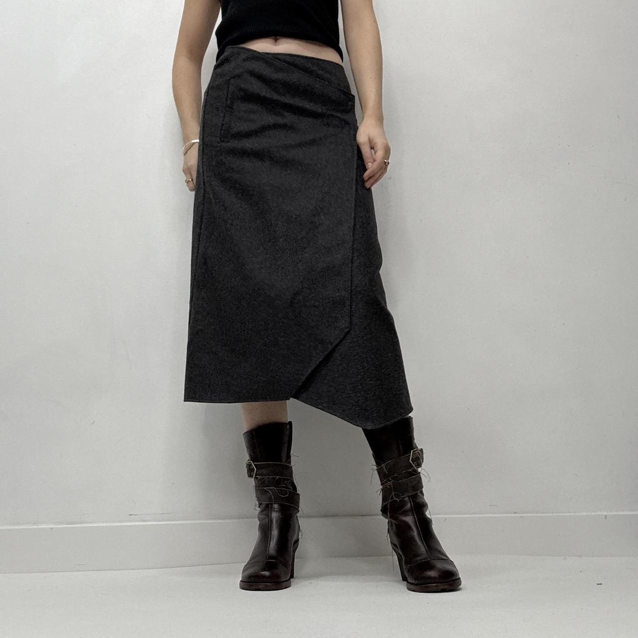 Grey wool asymmetric midi skirt