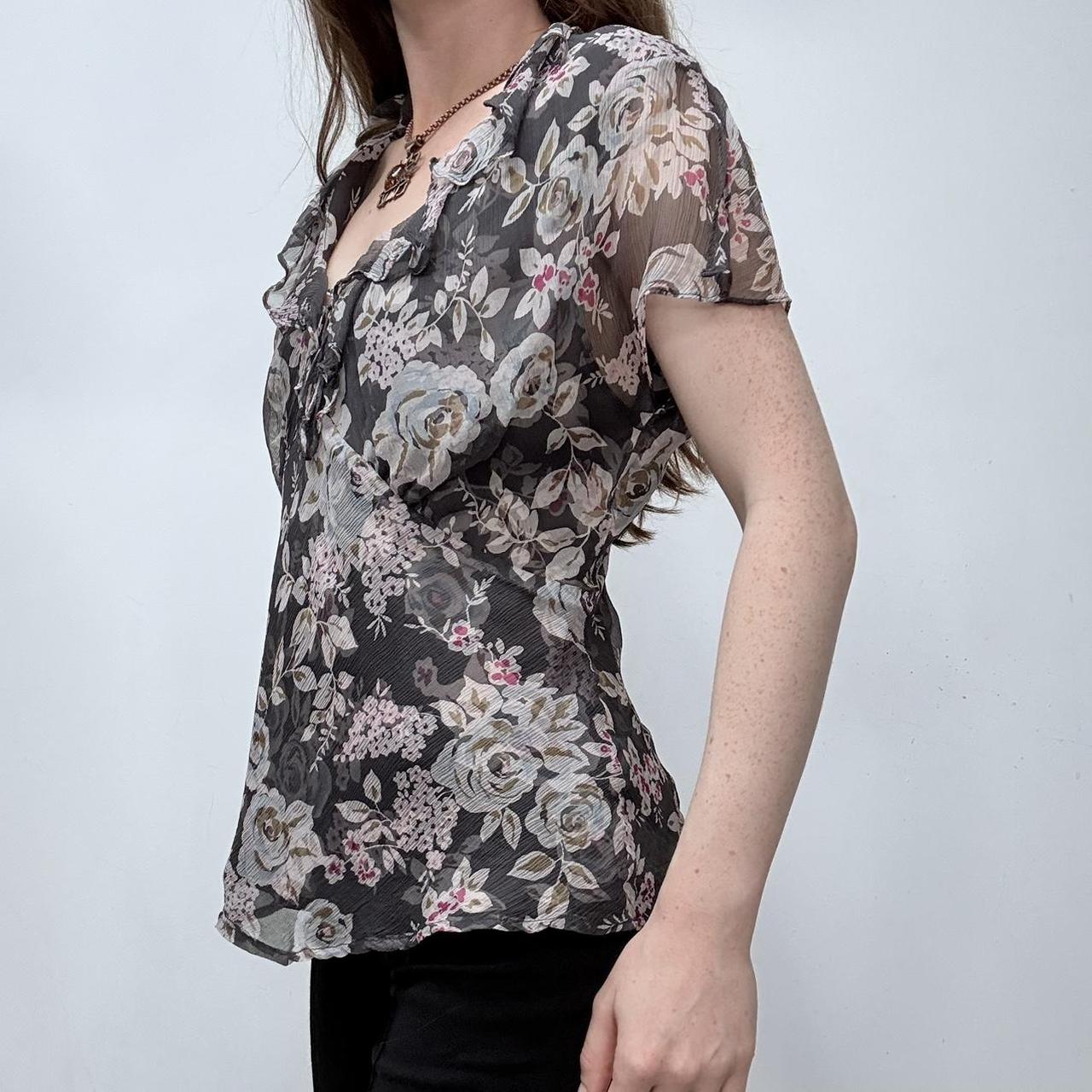 Sheer floral flutter silk bias cut top